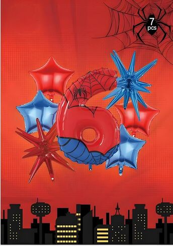 40 Inch Number 6th Balloons Spider Themed Decorations Red Cartoon Aluminium Foil Balloon, The Spider Balloons for Kids Birthday Baby Shower Party Decorations(6) in Saudi Arabia