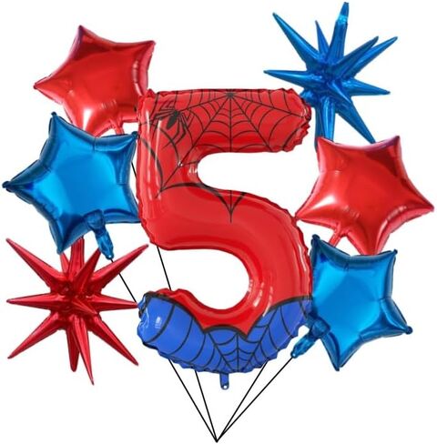 40 Inch Number 6th Balloons Spider Themed Decorations Red Cartoon Aluminium Foil Balloon, The Spider Balloons for Kids Birthday Baby Shower Party Decorations(6) in Saudi Arabia