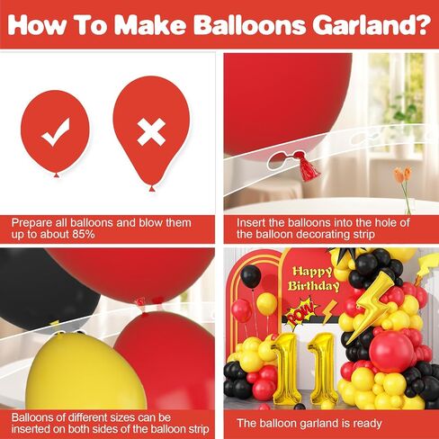 7th Birthday Red Black Yellow Balloons Arch Kit, Cartoon Theme with Number 7, Lightning Star Mylar Balloons for 7th Birthday Party in Kuwait
