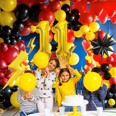7th Birthday Red Black Yellow Balloons Arch Kit, Cartoon Theme with Number 7, Lightning Star Mylar Balloons for 7th Birthday Party in Kuwait