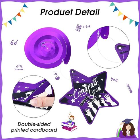 Sumind 30 Pcs Graduation Party Hanging Swirl Decorations Class of 2025 Congrats Grad Supplies Hat Foil Ceiling Streamers for 2025 Senior Prom Party(Purple, Black, Silver) in Saudi Arabia