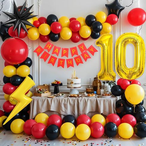 عيد ميلاد السابع من البالونات الصفراء الصفراء الأسود ، موضوع الرسوم المتحركة برقم 7 ، البالونات النجمة مايلار لحفلة عيد الميلاد السابعة in Kuwait