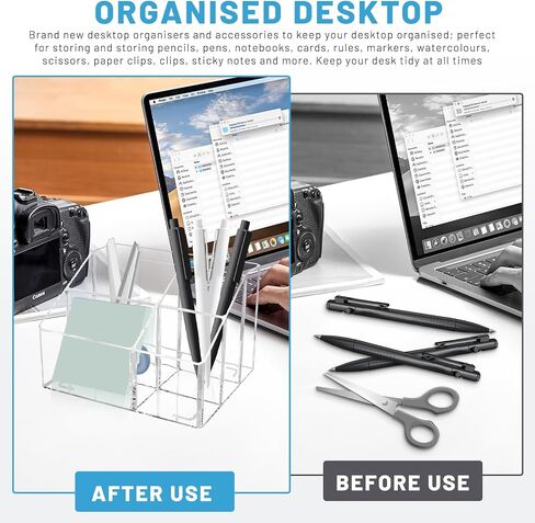 Acrylic Pen Holder for Desk, 5 Compartments Clear Makeup Brush Holder Organizer, Clear Desk Organizer for Pencil Marker Office Supplies Card Sticky Notes in Saudi Arabia