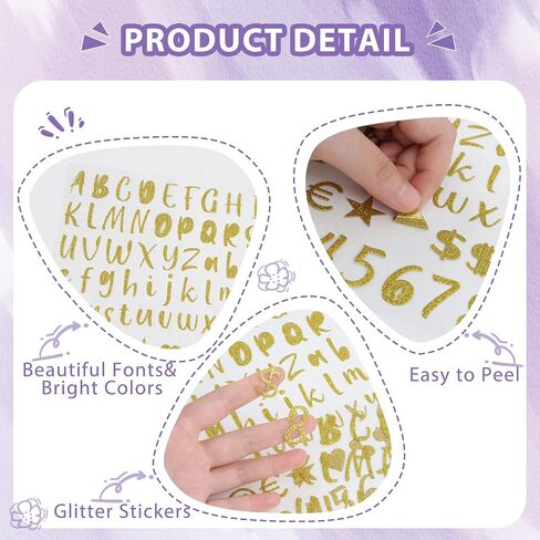 2430 Pcs 30 Sheets Gold Sticker Letters Glitter Letter Stickers Small Vinyl Self Adhesive Waterproof Alphabet Number Stick on Letter Stickers for Scrapbook Craft Art Cup Classroom Decor(Gold,1 Inch) in Saudi Arabia