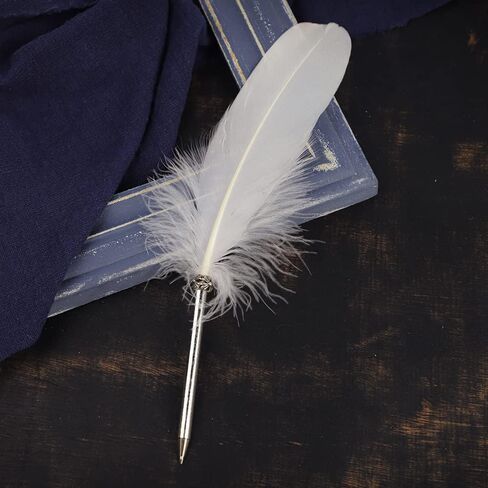 Feather Ballpoint Pen-Black Ink Vintage Feather Quill Refined Plated Rod Quill Ballpoint Pen For School Writing ▏Wedding Gift Signature Pen (White) in Saudi Arabia