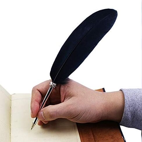Feather Ballpoint Pen-Black Ink Vintage Feather Quill Refined Plated Rod Quill Ballpoint Pen For School Writing ▏Wedding Gift Signature Pen (White) in Saudi Arabia