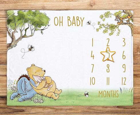Classic Winnie Monthly Milestone Blanket, Soft Silk Touch Photo Blanket, Baby Blanket, Newborn Baby Growth Backdrop in Saudi Arabia