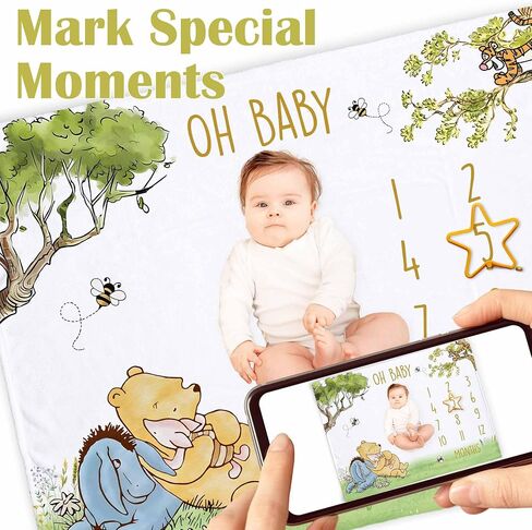 Classic Winnie Monthly Milestone Blanket, Soft Silk Touch Photo Blanket, Baby Blanket, Newborn Baby Growth Backdrop in Saudi Arabia