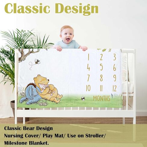 Classic Winnie Monthly Milestone Blanket, Soft Silk Touch Photo Blanket, Baby Blanket, Newborn Baby Growth Backdrop in Saudi Arabia
