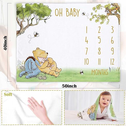 Classic Winnie Monthly Milestone Blanket, Soft Silk Touch Photo Blanket, Baby Blanket, Newborn Baby Growth Backdrop in Saudi Arabia