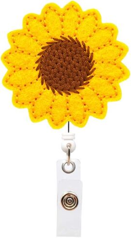 Sunflower Badge Reel Holder, Accurate Stitching, Reinforced Strap, Easy Retracting, Retractable Badge Holder with Alligator Clip, Perfect Gifts for Women Nurse in Saudi Arabia