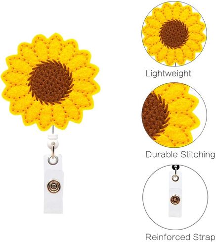 Sunflower Badge Reel Holder, Accurate Stitching, Reinforced Strap, Easy Retracting, Retractable Badge Holder with Alligator Clip, Perfect Gifts for Women Nurse in Saudi Arabia