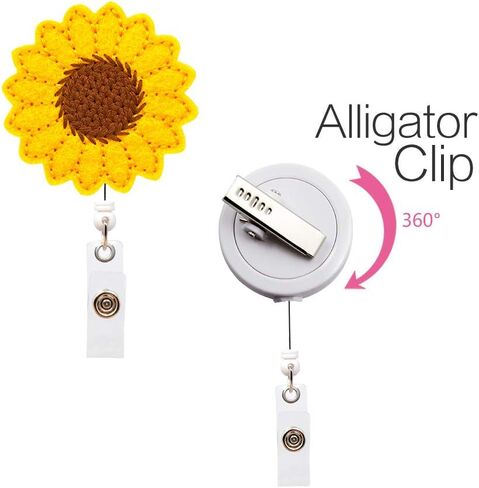 Sunflower Badge Reel Holder, Accurate Stitching, Reinforced Strap, Easy Retracting, Retractable Badge Holder with Alligator Clip, Perfect Gifts for Women Nurse in Saudi Arabia