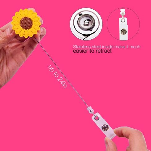 Sunflower Badge Reel Holder, Accurate Stitching, Reinforced Strap, Easy Retracting, Retractable Badge Holder with Alligator Clip, Perfect Gifts for Women Nurse in Saudi Arabia