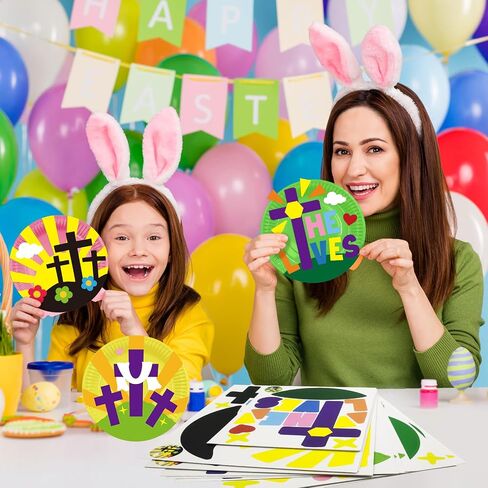 24 مجموعة من الحرف اليدوية لعيد الفصح للأطفال DIY القيامة الورقية طقم الحرف الدينية هو Risen Craft for Church Sunday School VBS DORSHING Christian Easter Day Party Art Project Home Project in Kuwait