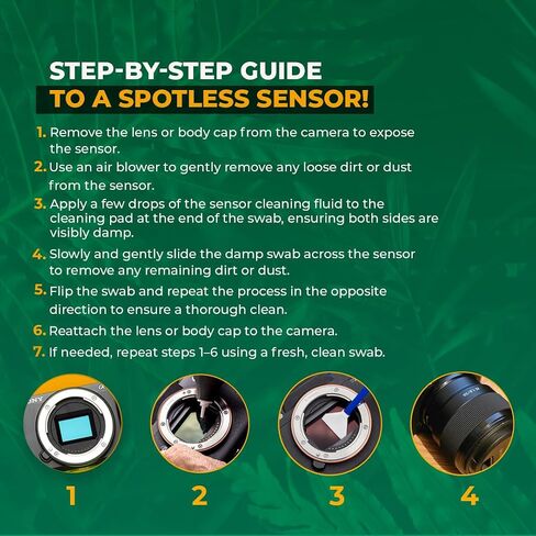 REFLEX CAMERA Professional 24mm Full Frame Sensor Cleaning Kit – 6 Cleaning Swabs, Microfiber Cloth, 3ml Alcohol-Free Solution – Safe, Residue-Free Cleaning for Full Frame Cameras in Kuwait