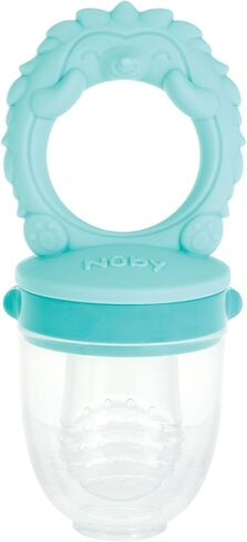 Nuby Silicone Nibbler Feeder with Childproof Lock & Travel Cover - Safe and Easy Snack Time for Baby, Perfect for Soft Foods, Frozen Fruit, and Teething Relief, 10+ M - Blue Bear in Saudi Arabia
