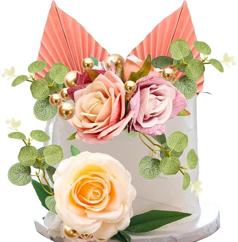 Gyufise 54Pcs Artificial Sunflower Cake Decorations Acrylic Happy Birthday Cake Topper Butterfly Balloon Cake Toppers for DIY Wedding Birthday Valentine's Day Party Supplies Yellow in Kuwait