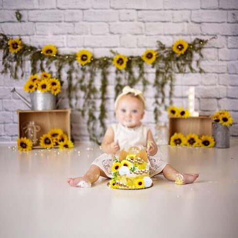 Gyufise 54Pcs Artificial Sunflower Cake Decorations Acrylic Happy Birthday Cake Topper Butterfly Balloon Cake Toppers for DIY Wedding Birthday Valentine's Day Party Supplies Yellow in Saudi Arabia