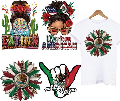Mexico Independence Day Iron on Transfers for T-Shirt Mexican Flag Iron on Patches Viva Mexico Vinyl Heat Transfer Stickers Patriotic Themed Iron on Decals for Clothes DIY Crafts Decoration 4Pcs in Saudi Arabia