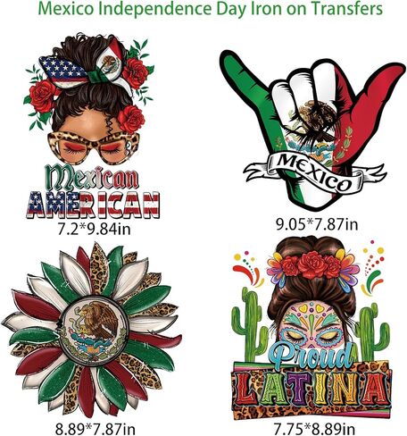 Mexico Independence Day Iron on Transfers for T-Shirt Mexican Flag Iron on Patches Viva Mexico Vinyl Heat Transfer Stickers Patriotic Themed Iron on Decals for Clothes DIY Crafts Decoration 4Pcs in Saudi Arabia