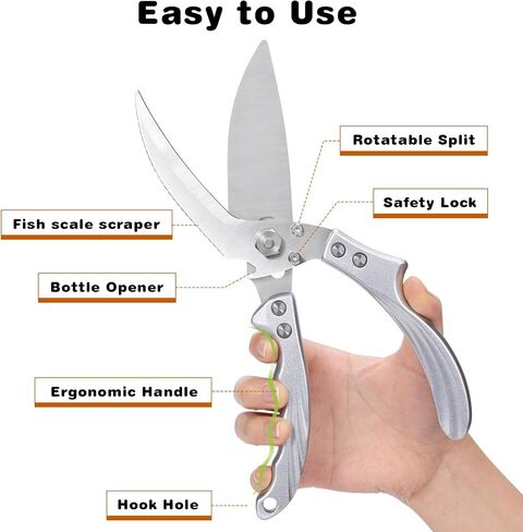 Kitchen Shears Heavy Duty Kitchen Scissors - Stainless Steel Food Scissor for Poultry Meat Bones Seafood, Multipurpose Food Shears with Detachable Blades, Ergonomic Handle, Dishwasher Safe, Sharp, Red in Saudi Arabia