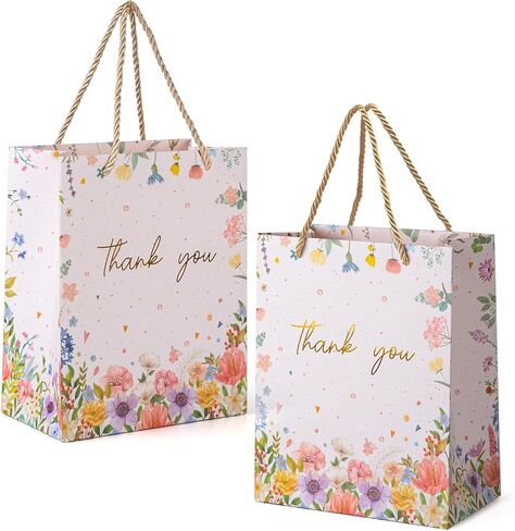 HURSROOR Thank You Gift Bags, 9" Medium Size Gift Bags with Handles, Pink Floral Design Thank You Paper Bags for Wedding Birthday Mother's Day Baby Shower Party Favors, 2 Pack in Saudi Arabia