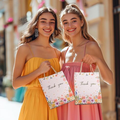HURSROOR Thank You Gift Bags, 9" Medium Size Gift Bags with Handles, Pink Floral Design Thank You Paper Bags for Wedding Birthday Mother's Day Baby Shower Party Favors, 2 Pack in Saudi Arabia