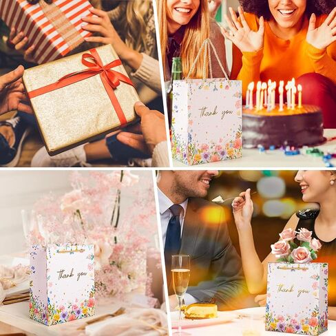 HURSROOR Thank You Gift Bags, 9" Medium Size Gift Bags with Handles, Pink Floral Design Thank You Paper Bags for Wedding Birthday Mother's Day Baby Shower Party Favors, 2 Pack in Saudi Arabia