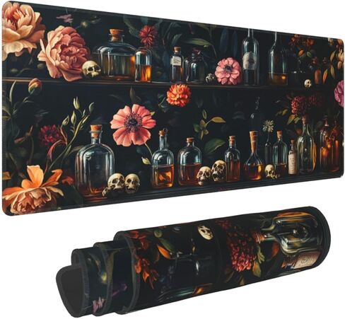 Gothic Skull and Glass Bottle Gaming Mouse Pad, Large Non-Slip Rubber Base Mousepad XL 31.5x11.8in, Keyboard Mouse Mat, Desk Pad with Stitched Edges for Gamer Home&Office in Kuwait