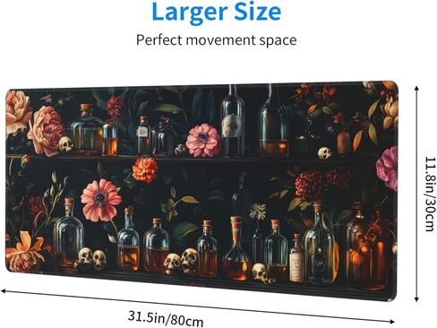 Gothic Skull and Glass Bottle Gaming Mouse Pad, Large Non-Slip Rubber Base Mousepad XL 31.5x11.8in, Keyboard Mouse Mat, Desk Pad with Stitched Edges for Gamer Home&Office in Kuwait