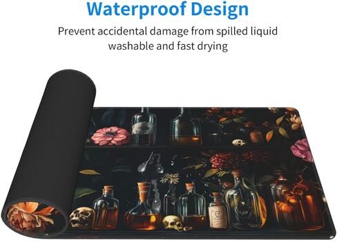 Gothic Skull and Glass Bottle Gaming Mouse Pad, Large Non-Slip Rubber Base Mousepad XL 31.5x11.8in, Keyboard Mouse Mat, Desk Pad with Stitched Edges for Gamer Home&Office in Kuwait