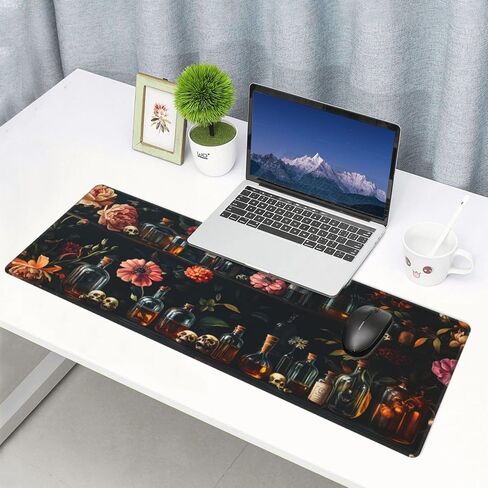 Gothic Skull and Glass Bottle Gaming Mouse Pad, Large Non-Slip Rubber Base Mousepad XL 31.5x11.8in, Keyboard Mouse Mat, Desk Pad with Stitched Edges for Gamer Home&Office in Kuwait