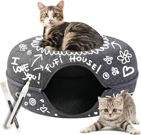 – XL Donut (24inch Large) Cat Cave Tunnel + One Super Acrylic Marker. Cats Tunnel Bed, Hideout: Multiple Beds, Donut Toy and Peekaboo Tube. in Saudi Arabia