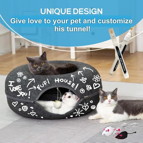 – XL Donut (24inch Large) Cat Cave Tunnel + One Super Acrylic Marker. Cats Tunnel Bed, Hideout: Multiple Beds, Donut Toy and Peekaboo Tube. in Saudi Arabia
