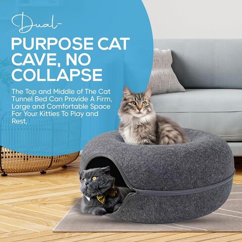 – XL Donut (24inch Large) Cat Cave Tunnel + One Super Acrylic Marker. Cats Tunnel Bed, Hideout: Multiple Beds, Donut Toy and Peekaboo Tube. in Saudi Arabia