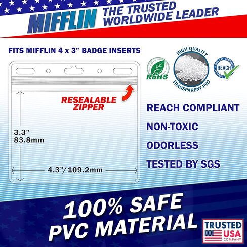 MIFFLIN Lanyard with Clear Horizontal Card Protector (Black, 4x3 Inch, 100 PK), ID Name Badge Holder with Lanyard Set in Saudi Arabia