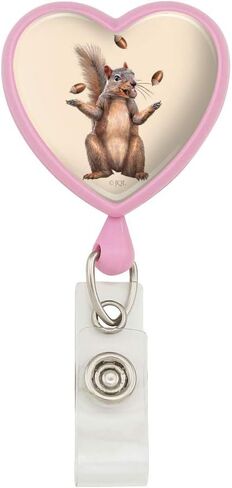 Squirrel Juggling His Nuts Crazy Funny Heart Lanyard Retractable Reel Badge ID Card Holder - White in Saudi Arabia