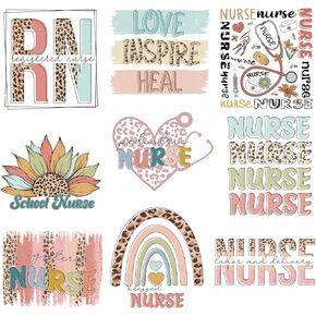 Nurse Life Theme Iron-On Heat Transfer Decals, 4/9/12PCS, DIY Vinyl Stickers for T-Shirts, Masks, Jeans & Backpacks (NRS-05)