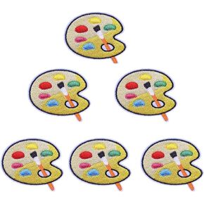 6PCS Palette Patch Iron on for Clothing Cute Cartoon Patch Fabric Sewing Embroidered Applique for Jacket Jeans Clothing Badge