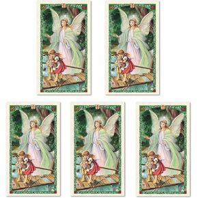 H HOLLY LINES Guardian Angel Prayer Cards Picture of Angel and Children on The Bridge Laminated Holy Cards Pack of Five