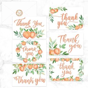 Bessmoso Peach Thank Thank You Cards لبطاقات المعايدة في الصيف مع الأظرف والملصقات اللاصقة حلوة كخوخ شكرًا لك على ملاحظات لبطاقات دش الطفل الخوخ 24 مساءً