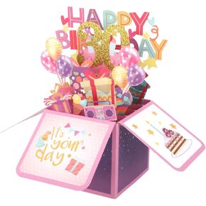 Happy Birthday Pop up Card, Multicolored 30 Years Old 3D Boxed with Envelopes & Greeting Popup Cards for Her Anniversary Gifts (30th)