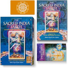 The Sacred India Tarot Deck - 78 Premium Tarot + 4 Bonus Cards with 350-Page Guidebook - Readings Based on Indian Mythology - for Beginners & Professionals - Magnetic Lock Box with Bookmark & Altar