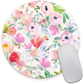 Smooffly Watercolor Flowers Print Round Mouse Pad Custom Design, Colorful Vintage Floral Mousepad Non-Slip Rubber Circular Mouse Pads