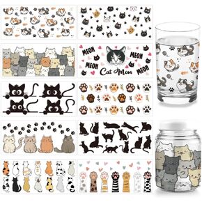 arricraft 10 Sheets UV DTF Cup Wrap Transfer Stickers for Glass, 10 Styles Peeping Cat Rub on Transfers Decal for 16OZ Glass Cups Furniture Craft Wood DIY Crafts