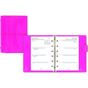 Filofax Domino Patent Organizer, Pocket Size, Hot Pink - High-Gloss, Contemporary, Six Rings, Week-to-View Calendar Diary, Multilingual, 2025 (C022480-25)
