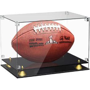 Acrylic Football Display Case, Clear Football Case for Signed Football, Double Tier Black Football Display Stand for Autographed Football Display