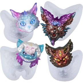 سحر راتنجات epoxy epoxy cat devil cat epoxy قوالب السيليكون 4-bundle مجموعة 5-eye kitty ، هريرة قرنية ، شبح الوشق ، مخلوق جمجمة رام لتوصيلات المجوهرات
