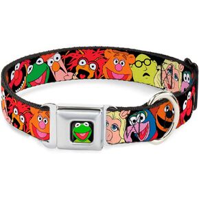 Buckle-Down Seatbelt Buckle Dog Collar - Muppets Faces Black - 1" Wide - Fits 15-26" Neck - Large